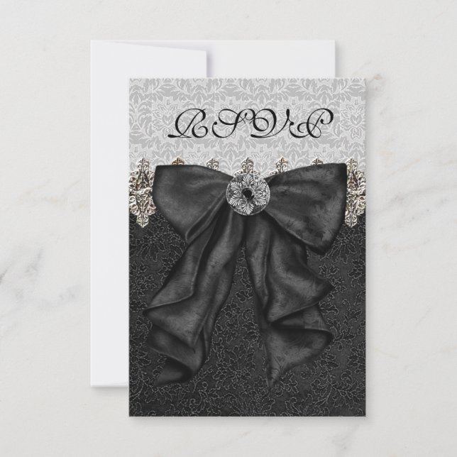 Silver Svart Damask RSVP OSA Kort (Framsida)