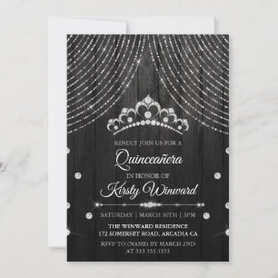 Silver Svart Diamant Tiara Quinceanera Inbjudningar