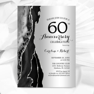 Silver Svart Elegant 60-årsjubileum Inbjudningar