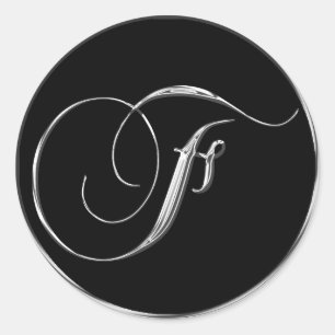 Silver Svart formal Bröllop Monogram F försegling Runt Klistermärke