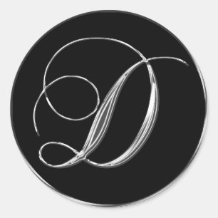 Silver svart, formell, Bröllop Monogram D-försegli Runt Klistermärke