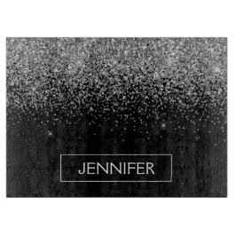 Silver Svart Glitter Girly Monogram Namn