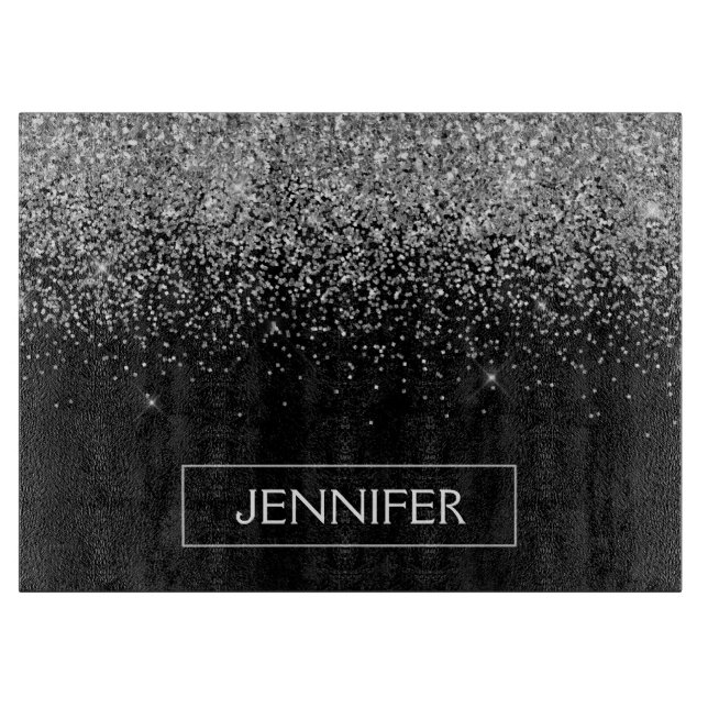 Silver Svart Glitter Girly Monogram Namn (Framsidan)