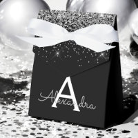 Silver Svart Glitter & Glans Monogram