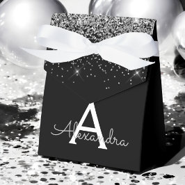 Silver Svart Glitter & Glans Monogram Presentaskar