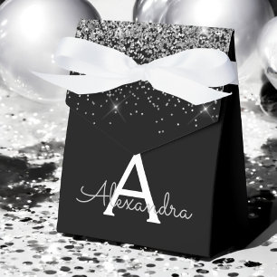 Silver Svart Glitter & Glans Monogram Presentaskar