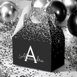 Silver Svart Glitter & Glans Monogram Presentaskar