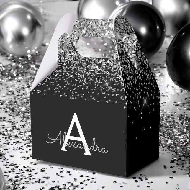 Silver Svart Glitter & Glans Monogram Presentaskar (Skapare uppladdad)