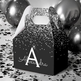 Silver Svart Glitter & Glans Monogram Presentaskar