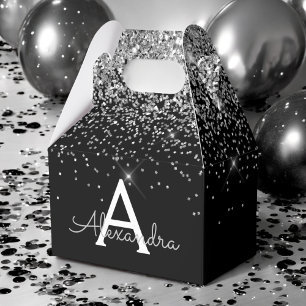 Silver Svart Glitter & Glans Monogram Presentaskar