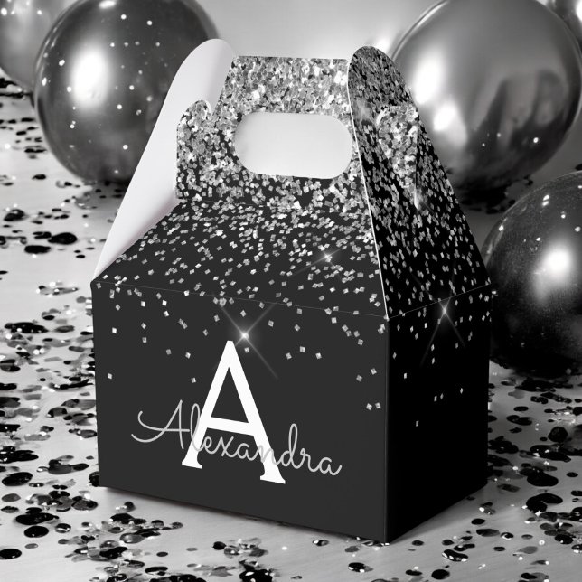 Silver Svart Glitter & Glans Monogram Presentaskar (Skapare uppladdad)