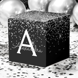 Silver Svart Glitter & Gnista Monogram Presentaskar
