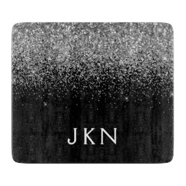 Silver Svart Glitter Monogram Flickaktigt Namn Ini