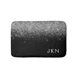 Silver Svart Glitter Monogram Girly Namn Initialer Badrumsmatta