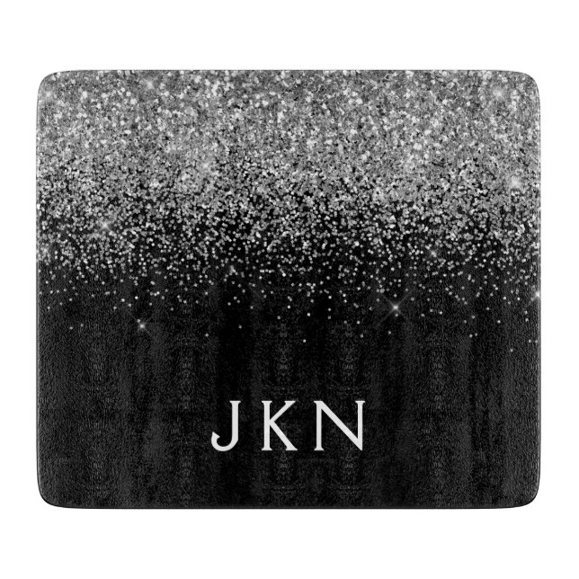 Silver Svart Glitter Monogram Tjej Namn Initialer (Framsidan)