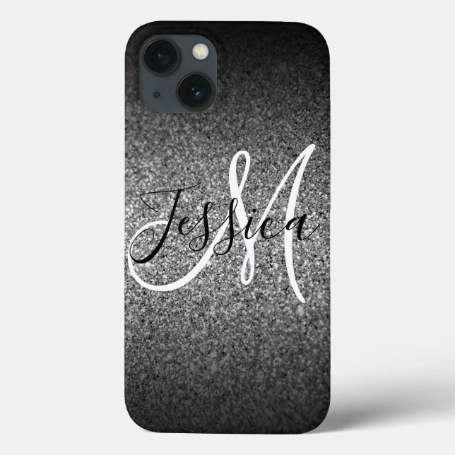 Silver Svart Glitter Ombre Personlig (Baksida)