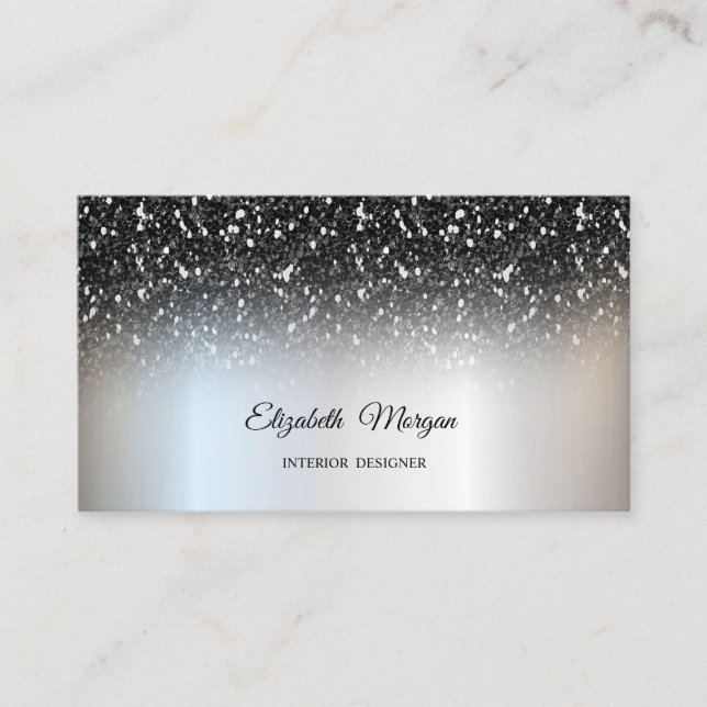 Silver Svart Glitter Paljetter Elegant Professione Visitkort (Framsida)