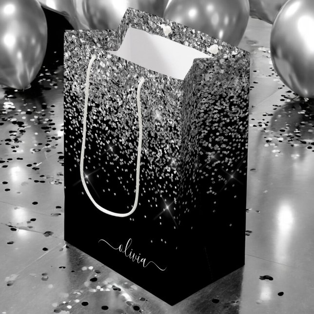 Silver Svart Glitter Skrift Monogram Flickaktigt N (Skapare uppladdad)