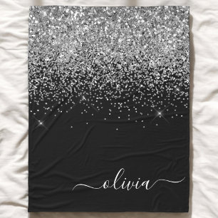 Silver Svart Glitter Skrift Monogram Girlaktigt Na Fleecefilt