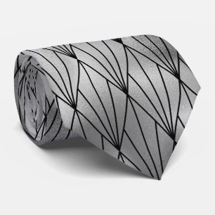 Silver svart konst deco tippad mönster nacke slips