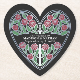 Silver Svart Kunglig Medeltida Blommig Svärd Bröll Underlägg Papper