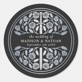 Silver Svart Kunglig Medeltida Svärd Bröllop  Runt Klistermärke