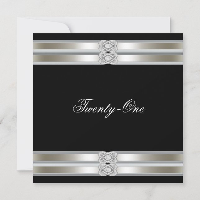 Silver Svart Kvinnas 21-års födelsedagsfest Inbjudningar (Framsida)
