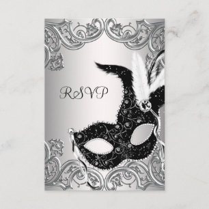 Silver Svart Maskerad Fest RSVP OSA Kort
