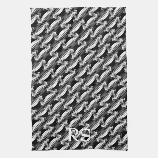 Silver Svart Mönster: Monogram Köksdekor Kökshandduk (Vertikal)