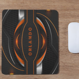 Silver, svart, orangens geometriska spelmonogram musmatta