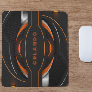 Silver, svart, orangens geometriska spelmonogram musmatta