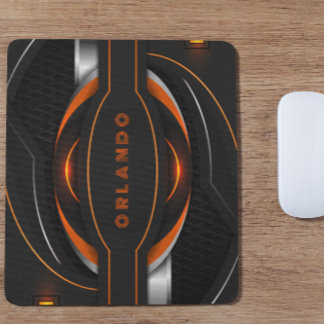 Silver, svart, orangens geometriska spelmonogram musmatta