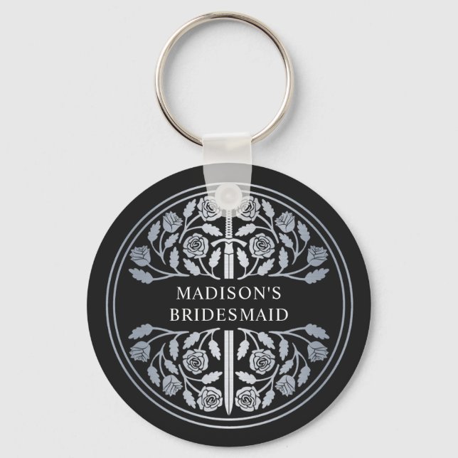 Silver Svart Svärd Brudtärna Royal Bröllopspresent Nyckelring (Framsida)