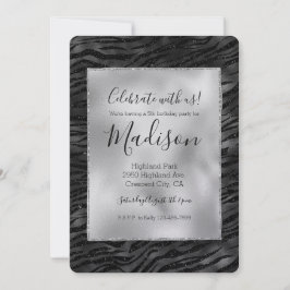 Silver Svarta Gnistran Zebra tryck Inbjudningar