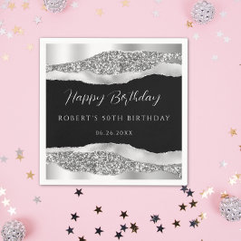 Silver Svarta Grattis på födelsedagen Pappersserve Pappersservett