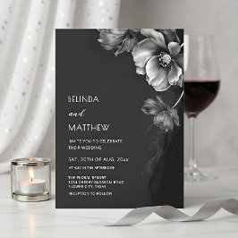 Silver Svarta Och Vita Blommor Bröllop Inbjudningar