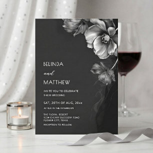 Silver Svarta Och Vita Blommor Bröllop  Inbjudningar