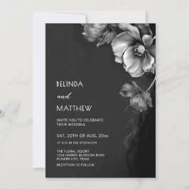 Silver Svarta Och Vita Blommor Bröllop  Inbjudningar