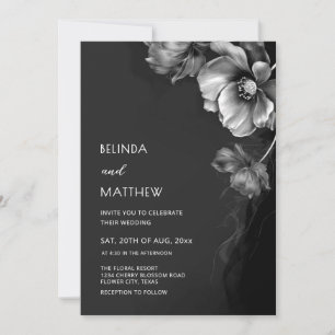 Silver Svarta Och Vita Blommor Bröllop Inbjudningar