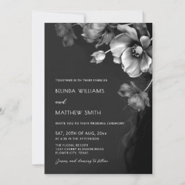 Silver Svarta Och Vita Blommor Bröllopsinbjudan Inbjudningar