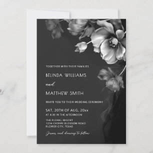 Silver Svarta Och Vita Blommor Bröllopsinbjudan Inbjudningar