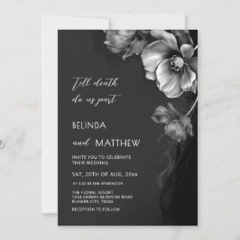 Silver Svarta Och Vita Blommor Goth Bröllop  Inbjudningar