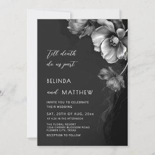 Silver Svarta Och Vita Blommor Goth Bröllop Inbjudningar