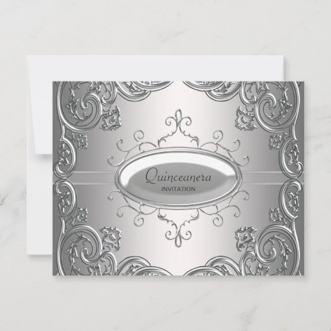 Silver Svarta Quinceanera-inbjudningar Inbjudningar (Framsida)