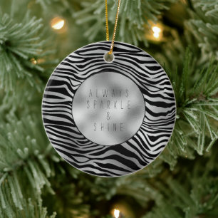 Silver Svarta Zebra tryck Julgransprydnad Keramik