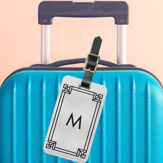 Silver svartkonsthantare ram monogram bagagebricka (Skapare uppladdad)