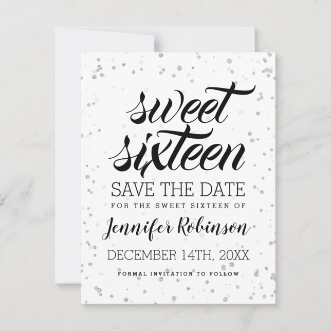 Silver Sweet16 Spara Glitter Gnistra Confetti Datumet (Framsida)