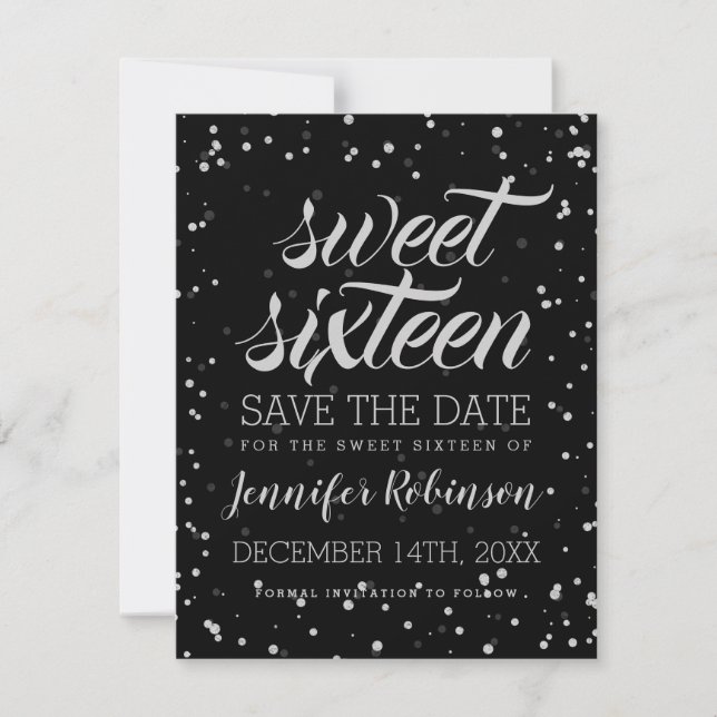 Silver Sweet16 Spara Glitter Gnistra Confetti Spara Datumet (Framsida)