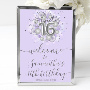 Silver Sweet 16 Ballonger Lavendel Välkomstskylt Poster