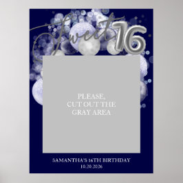 Silver Sweet 16 Balloons Photo Prop-Royal Blue Poster